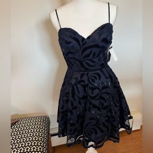 City Studio Navy Mini Dress Dress w/ Black Velvet details Size 7/8